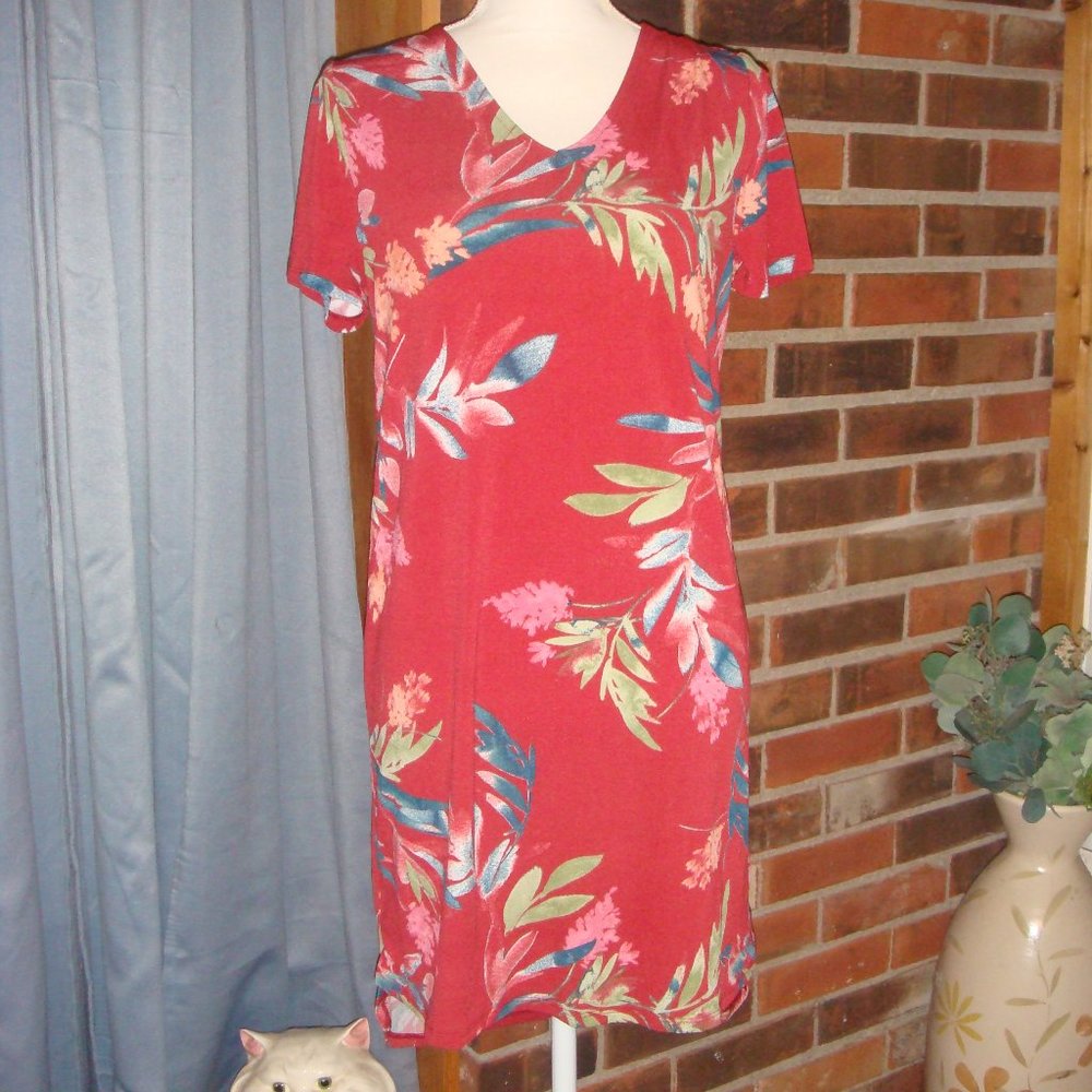 Christian Siriano Short Sleeve Red Floral Dress S